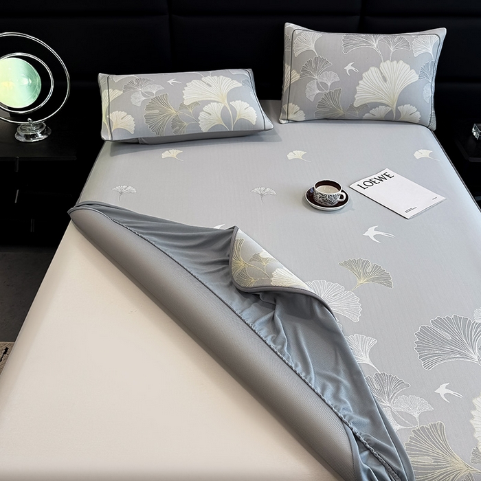 91家纺网 家纺一手货源 找家纺 全季家居 2025新款5A乙纶全PE花卉轻奢提花凉感软凉席席子 漫香银杏 床笠