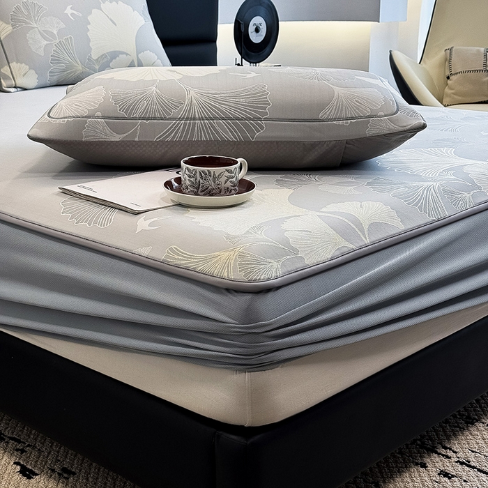 91家纺网 家纺一手货源 找家纺 全季家居 2025新款5A乙纶全PE花卉轻奢提花凉感软凉席席子 漫香银杏 床笠