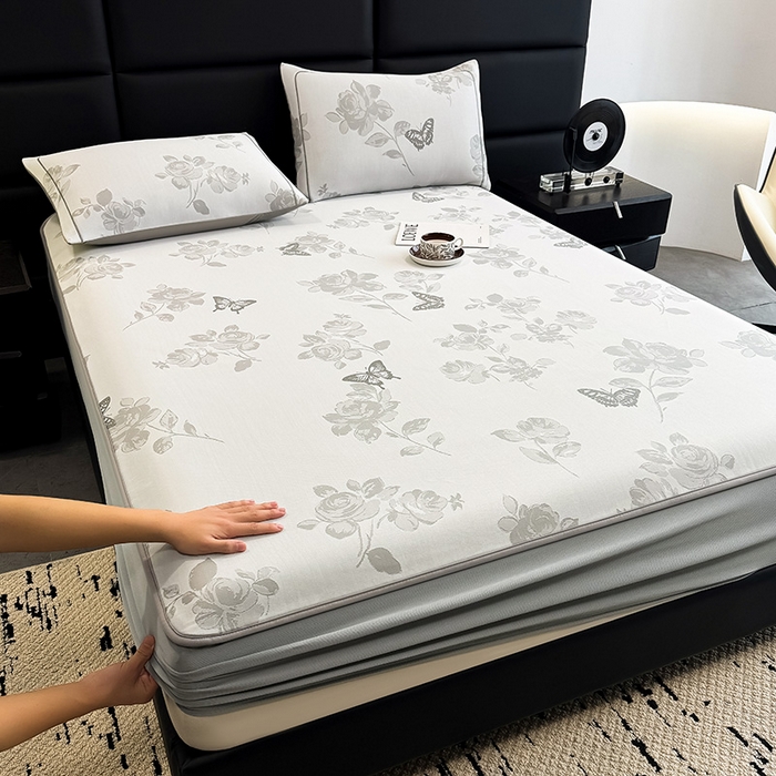 全季家居 2025新款5A乙纶全PE花卉轻奢提花凉感软凉席席子 玫瑰蝶影 床笠