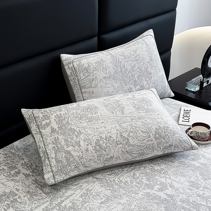 91家纺网 家纺一手货源 找家纺 全季家居 2025新款5A乙纶全PE花卉轻奢提花凉感软凉席席子 莫奈-浅灰 床笠