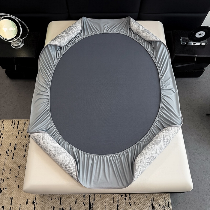 91家纺网 家纺一手货源 找家纺 全季家居 2025新款5A乙纶全PE花卉轻奢提花凉感软凉席席子 莫奈-浅灰 床笠