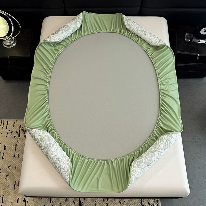 91家纺网 家纺一手货源 找家纺 全季家居 2025新款5A乙纶全PE花卉轻奢提花凉感软凉席席子 莫奈-浅绿 床笠