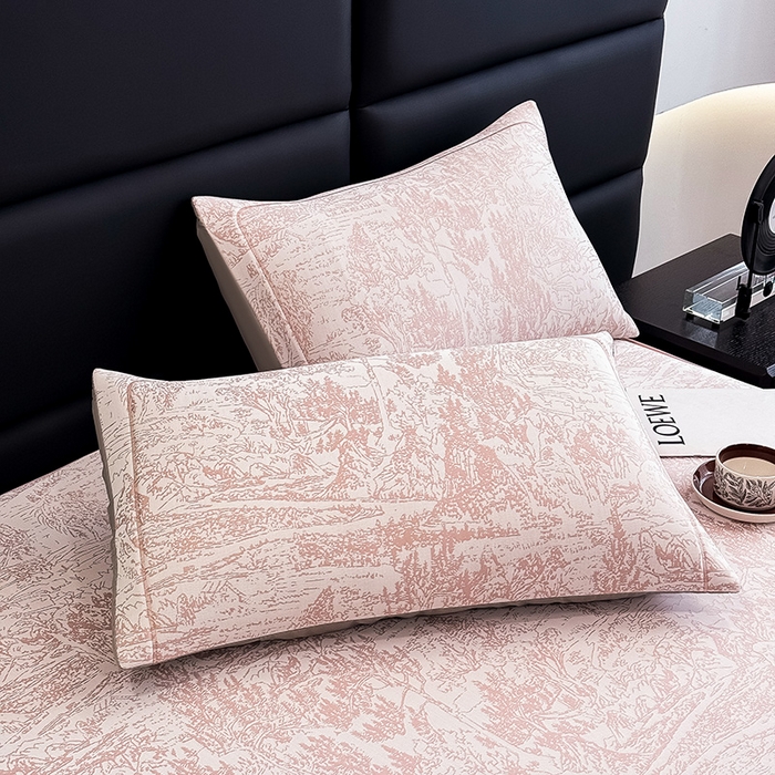 91家纺网 家纺一手货源 找家纺 全季家居 2025新款5A乙纶全PE花卉轻奢提花凉感软凉席席子 莫奈-淡粉 床笠