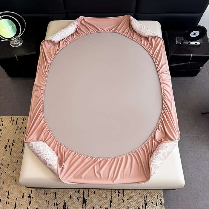 91家纺网 家纺一手货源 找家纺 全季家居 2025新款5A乙纶全PE花卉轻奢提花凉感软凉席席子 莫奈-淡粉 床笠