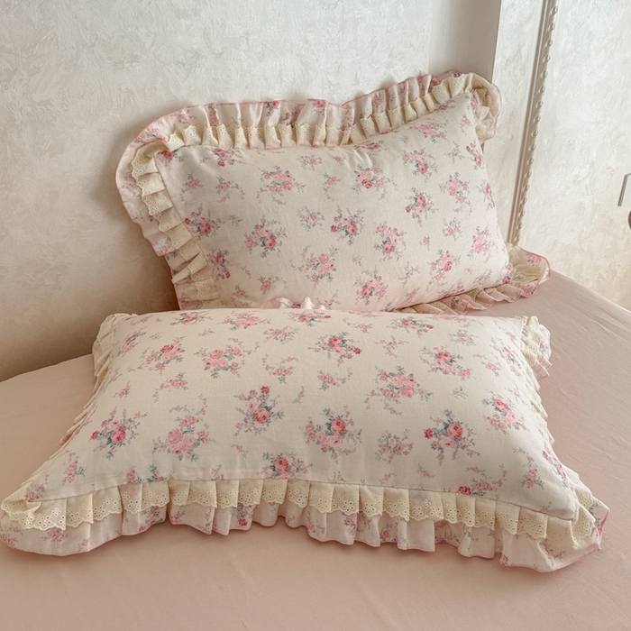 91家纺网 家纺一手货源 找家纺 简宜家居（朝初家纺） 2025新款40s全棉纯棉双层纱撞色蕾丝花边四件套 牡丹底白