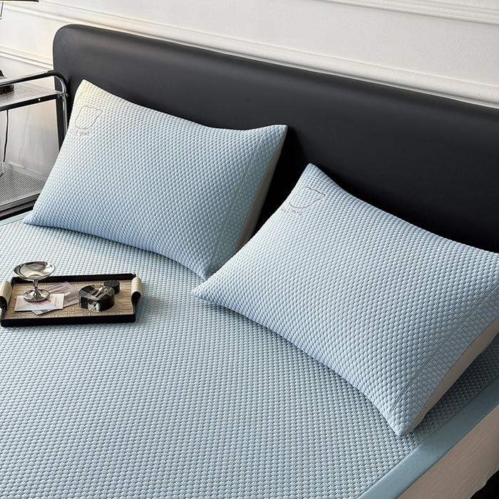 91家纺网 家纺一手货源 找家纺 全季家居 2025春夏新款A类三明治凉豆豆刺绣单枕套 枕套单件 天蓝