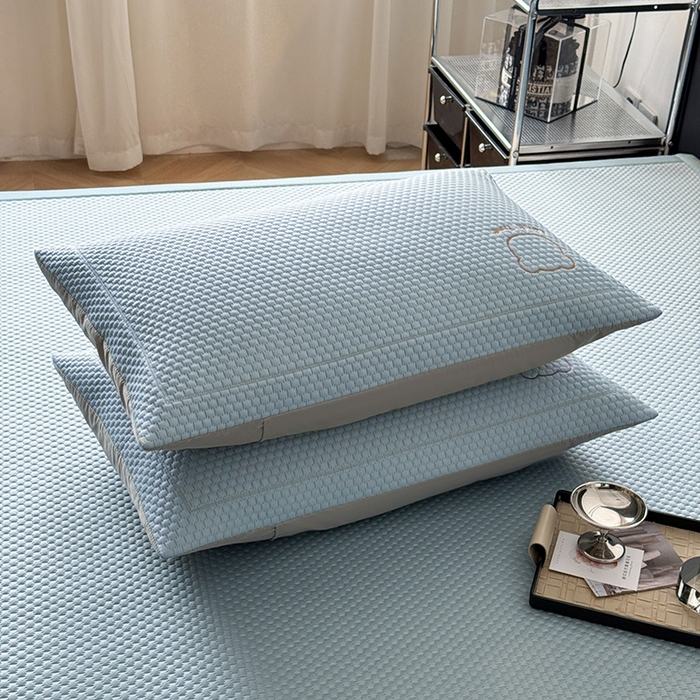 91家纺网 家纺一手货源 找家纺 全季家居 2025春夏新款A类三明治凉豆豆刺绣单枕套 枕套单件 天蓝