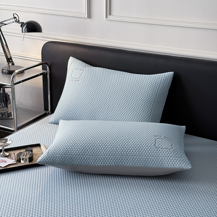 91家纺网 家纺一手货源 找家纺 全季家居 2025春夏新款A类三明治凉豆豆刺绣单枕套 枕套单件 天蓝