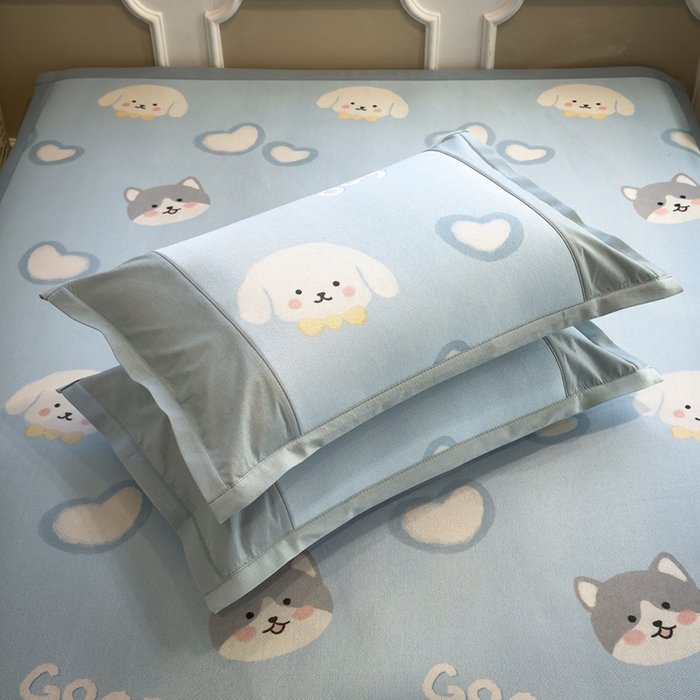 91家纺网 家纺一手货源 找家纺 全季家居 2025春夏新款A类拼边数码印花单枕套 枕套单件 萌宠乐园