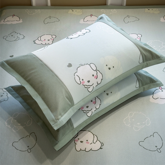 91家纺网 家纺一手货源 找家纺 全季家居 2025春夏新款A类拼边数码印花单枕套 枕套单件 萌萌狗