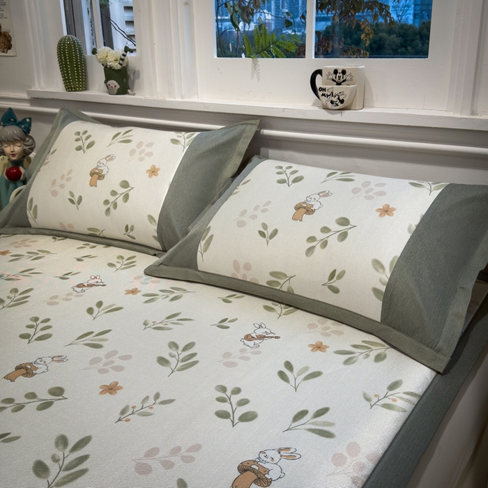 91家纺网 家纺一手货源 找家纺 全季家居 2025春夏新款A类拼边数码印花单枕套 枕套单件 田园兔