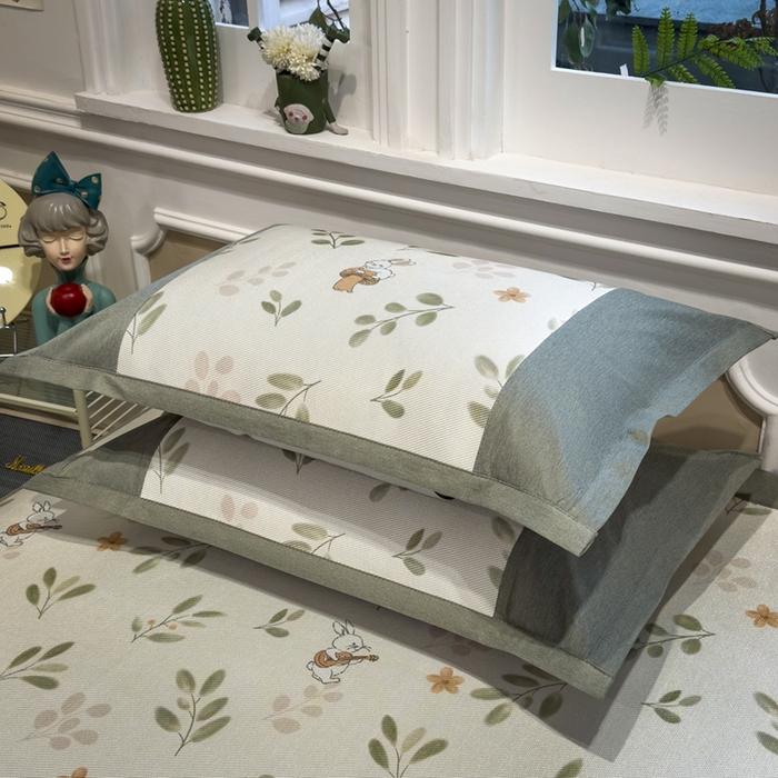 91家纺网 家纺一手货源 找家纺 全季家居 2025春夏新款A类拼边数码印花单枕套 枕套单件 田园兔