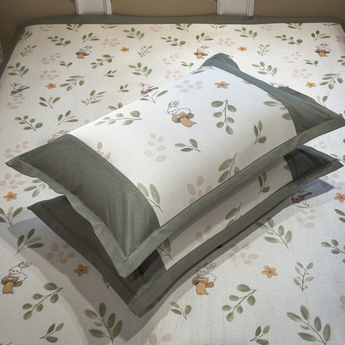 91家纺网 家纺一手货源 找家纺 全季家居 2025春夏新款A类拼边数码印花单枕套 枕套单件 田园兔