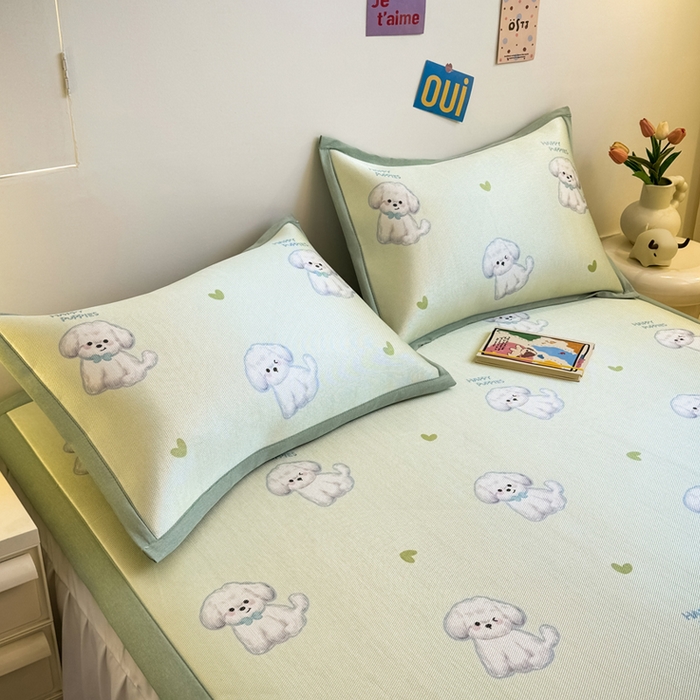 91家纺网 家纺一手货源 找家纺 全季家居 2025春夏新款A类小清新数码印花单枕套 枕套单件 开心小狗