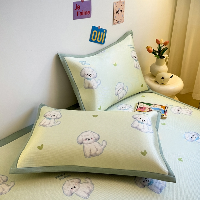 91家纺网 家纺一手货源 找家纺 全季家居 2025春夏新款A类小清新数码印花单枕套 枕套单件 开心小狗