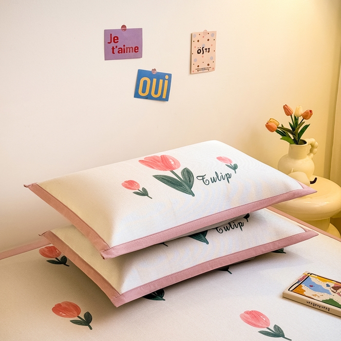 91家纺网 家纺一手货源 找家纺 全季家居 2025春夏新款A类小清新数码印花单枕套 枕套单件 郁金香