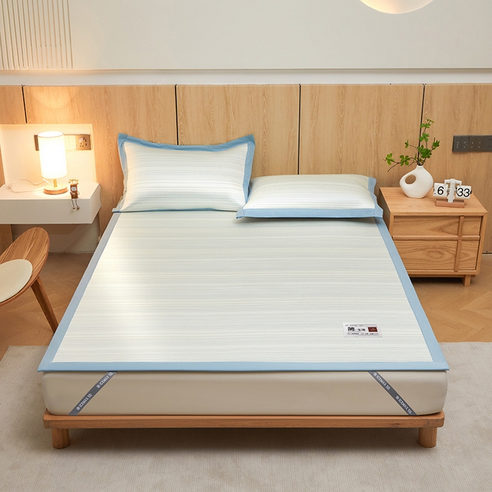 91家纺网 家纺一手货源 找家纺 全季家居 2025新款5A抗菌防螨仿草席冰藤席凉席席子 简生活-雅青 床席