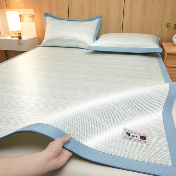 91家纺网 家纺一手货源 找家纺 全季家居 2025新款5A抗菌防螨仿草席冰藤席凉席席子 简生活-雅青 床席