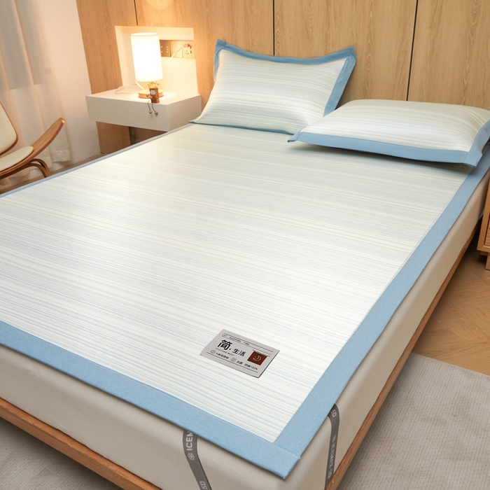 91家纺网 家纺一手货源 找家纺 全季家居 2025新款5A抗菌防螨仿草席冰藤席凉席席子 简生活-雅青 床席