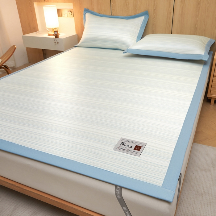 91家纺网 家纺一手货源 找家纺 全季家居 2025新款5A抗菌防螨仿草席冰藤席凉席席子 简生活-雅青 床席