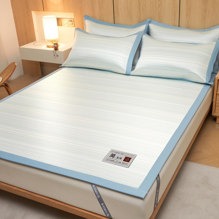 91家纺网 家纺一手货源 找家纺 全季家居 2025新款5A抗菌防螨仿草席冰藤席凉席席子 简生活-雅青 床席