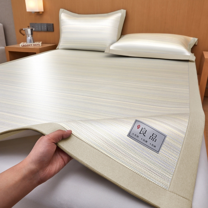 91家纺网 家纺一手货源 找家纺 全季家居 2025新款5A抗菌防螨仿草席冰藤席凉席席子 良品-雅黄 床席