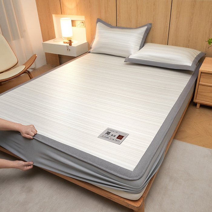 91家纺网 家纺一手货源 找家纺 全季家居 2025新款5A抗菌防螨仿草席冰藤席凉席席子 简生活-雅灰 床笠