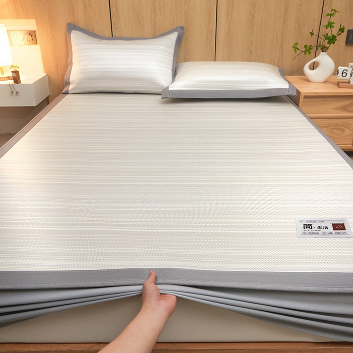 91家纺网 家纺一手货源 找家纺 全季家居 2025新款5A抗菌防螨仿草席冰藤席凉席席子 简生活-雅灰 床笠