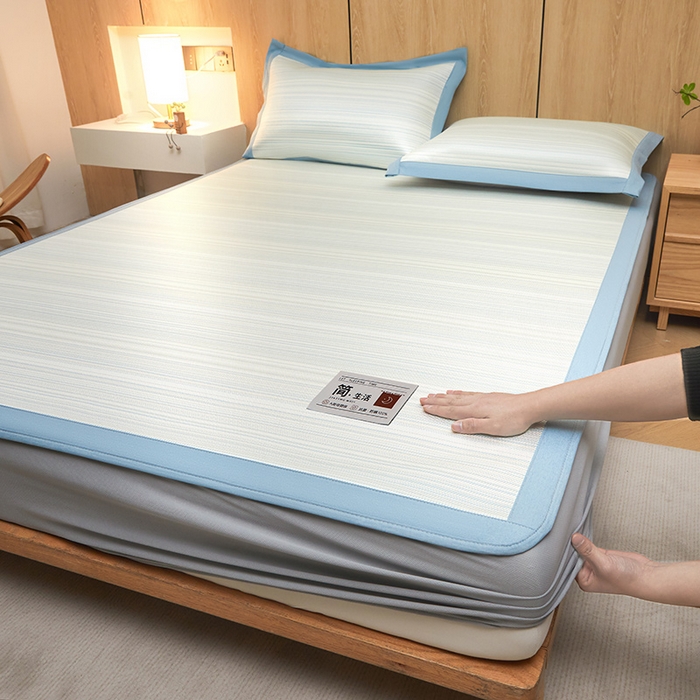 91家纺网 家纺一手货源 找家纺 全季家居 2025新款5A抗菌防螨仿草席冰藤席凉席席子 简生活-雅青 床笠