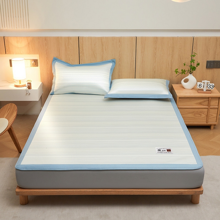 91家纺网 家纺一手货源 找家纺 全季家居 2025新款5A抗菌防螨仿草席冰藤席凉席席子 简生活-雅青 床笠