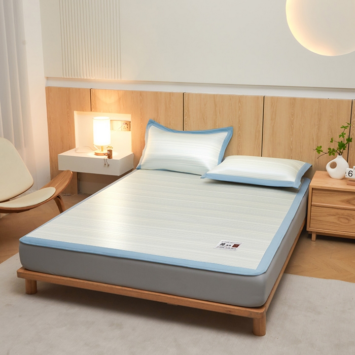 91家纺网 家纺一手货源 找家纺 全季家居 2025新款5A抗菌防螨仿草席冰藤席凉席席子 简生活-雅青 床笠