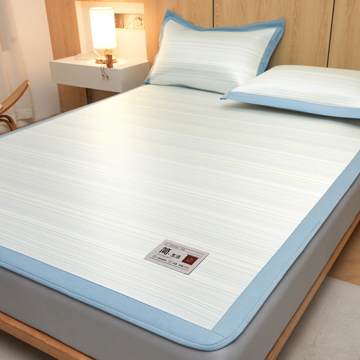 91家纺网 家纺一手货源 找家纺 全季家居 2025新款5A抗菌防螨仿草席冰藤席凉席席子 简生活-雅青 床笠