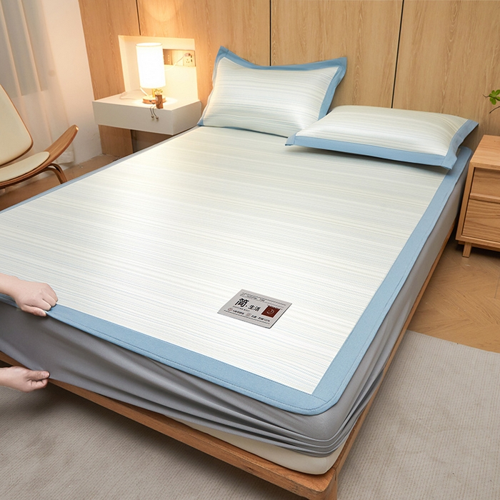 91家纺网 家纺一手货源 找家纺 全季家居 2025新款5A抗菌防螨仿草席冰藤席凉席席子 简生活-雅青 床笠