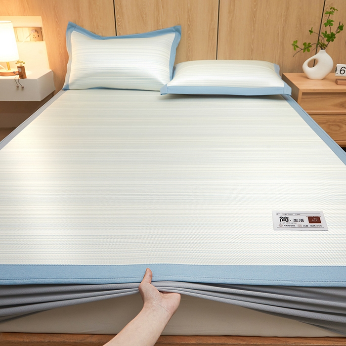 91家纺网 家纺一手货源 找家纺 全季家居 2025新款5A抗菌防螨仿草席冰藤席凉席席子 简生活-雅青 床笠