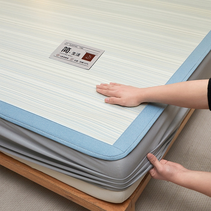 91家纺网 家纺一手货源 找家纺 全季家居 2025新款5A抗菌防螨仿草席冰藤席凉席席子 简生活-雅青 床笠