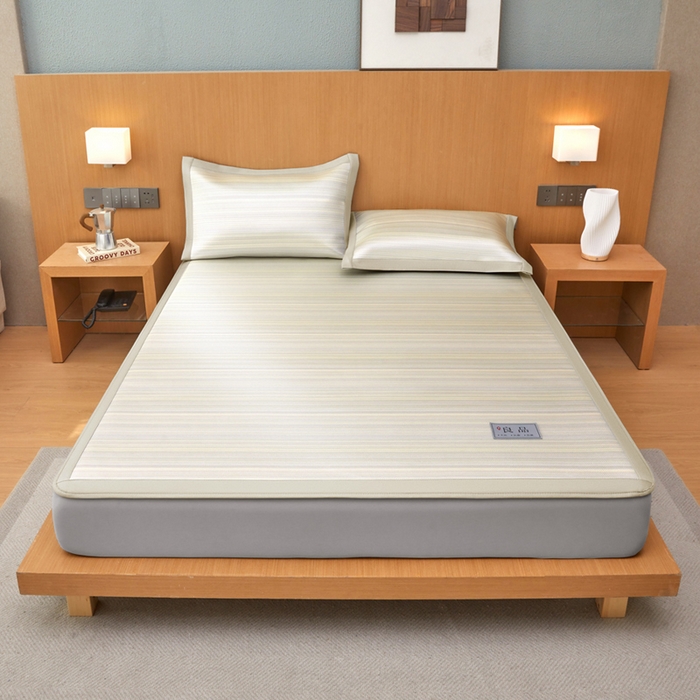 91家纺网 家纺一手货源 找家纺 全季家居 2025新款5A抗菌防螨仿草席冰藤席凉席席子 良品-雅黄 床笠