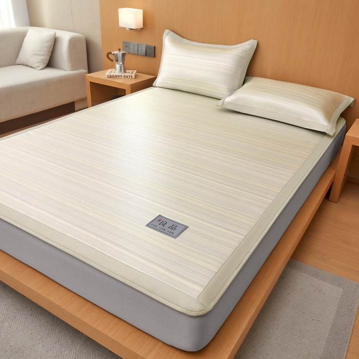 91家纺网 家纺一手货源 找家纺 全季家居 2025新款5A抗菌防螨仿草席冰藤席凉席席子 良品-雅黄 床笠