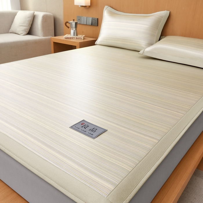 91家纺网 家纺一手货源 找家纺 全季家居 2025新款5A抗菌防螨仿草席冰藤席凉席席子 良品-雅黄 床笠