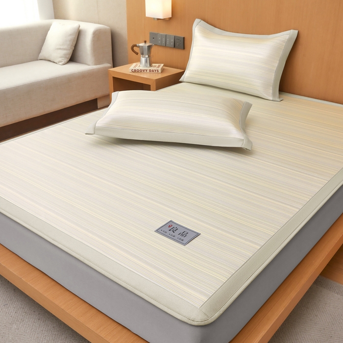 91家纺网 家纺一手货源 找家纺 全季家居 2025新款5A抗菌防螨仿草席冰藤席凉席席子 良品-雅黄 床笠