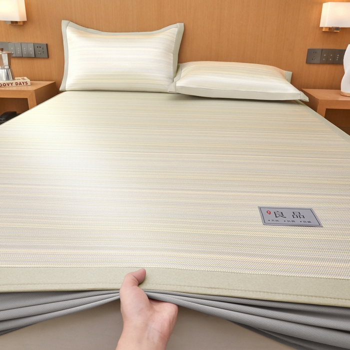 91家纺网 家纺一手货源 找家纺 全季家居 2025新款5A抗菌防螨仿草席冰藤席凉席席子 良品-雅黄 床笠