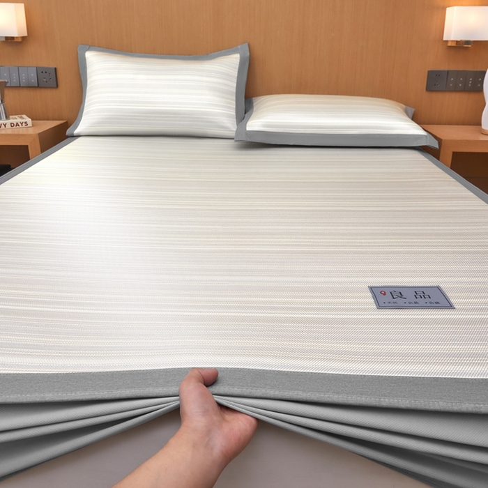 91家纺网 家纺一手货源 找家纺 全季家居 2025新款5A抗菌防螨仿草席冰藤席凉席席子 良品-雅灰 床笠