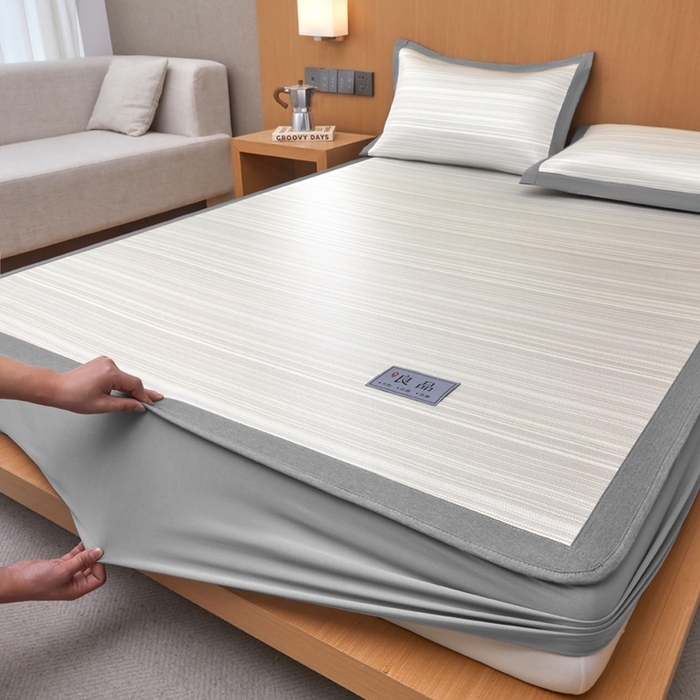 91家纺网 家纺一手货源 找家纺 全季家居 2025新款5A抗菌防螨仿草席冰藤席凉席席子 良品-雅灰 床笠