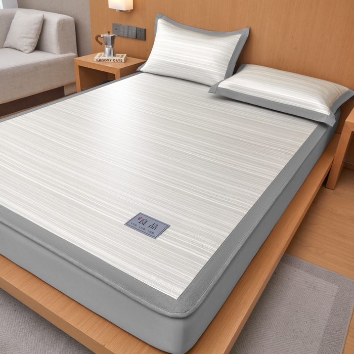 91家纺网 家纺一手货源 找家纺 全季家居 2025新款5A抗菌防螨仿草席冰藤席凉席席子 良品-雅灰 床笠