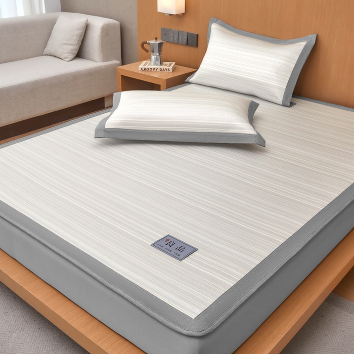 91家纺网 家纺一手货源 找家纺 全季家居 2025新款5A抗菌防螨仿草席冰藤席凉席席子 良品-雅灰 床笠