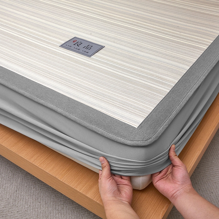 91家纺网 家纺一手货源 找家纺 全季家居 2025新款5A抗菌防螨仿草席冰藤席凉席席子 良品-雅灰 床笠