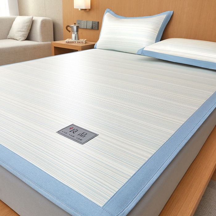 91家纺网 家纺一手货源 找家纺 全季家居 2025新款5A抗菌防螨仿草席冰藤席凉席席子 良品-雅青 床笠