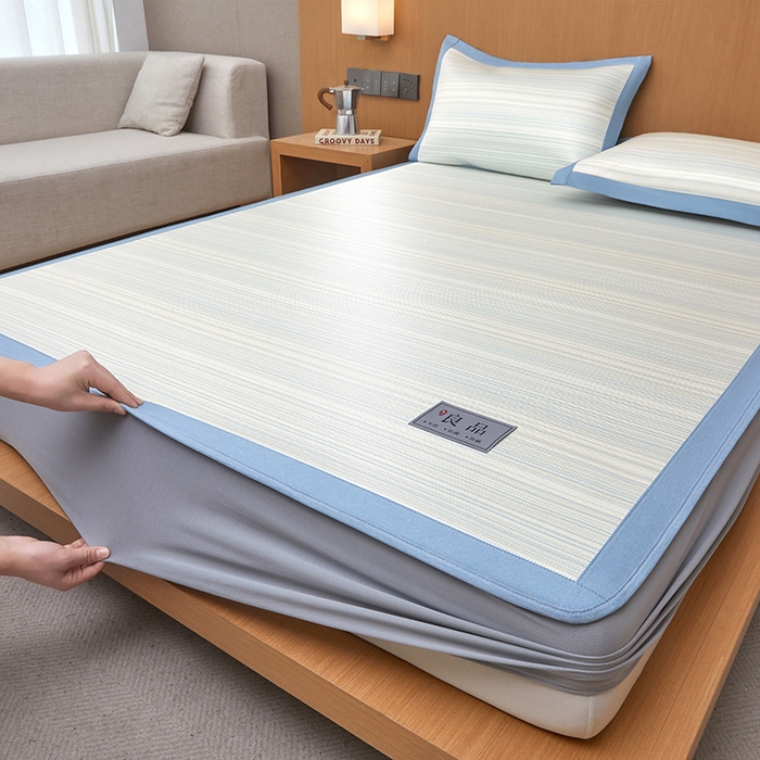 91家纺网 家纺一手货源 找家纺 全季家居 2025新款5A抗菌防螨仿草席冰藤席凉席席子 良品-雅青 床笠