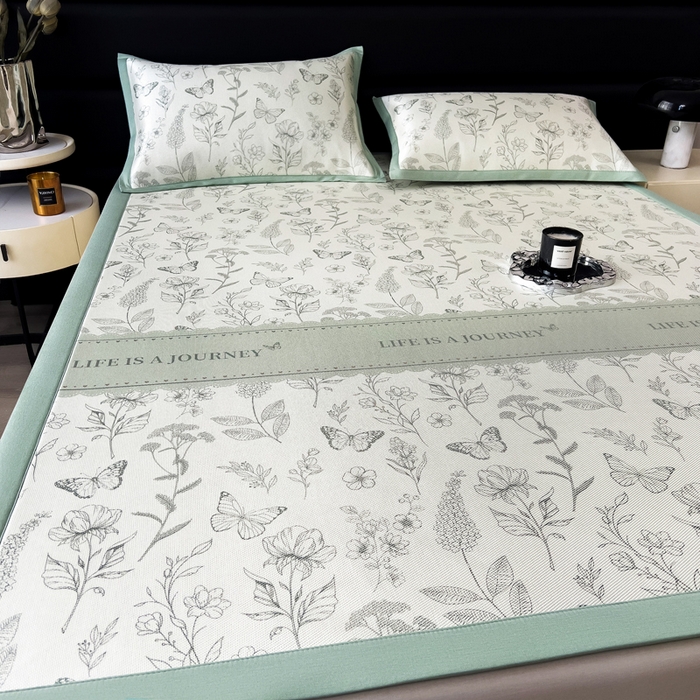 91家纺网 家纺一手货源 找家纺 （总）全季家居 2025新款A类花卉系列数码印花冰藤席凉席席子