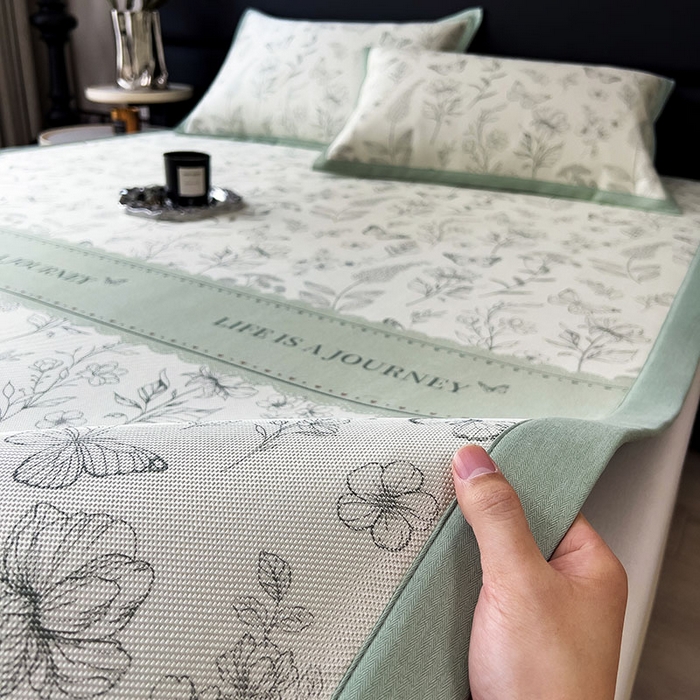 91家纺网 家纺一手货源 找家纺 （总）全季家居 2025新款A类花卉系列数码印花冰藤席凉席席子