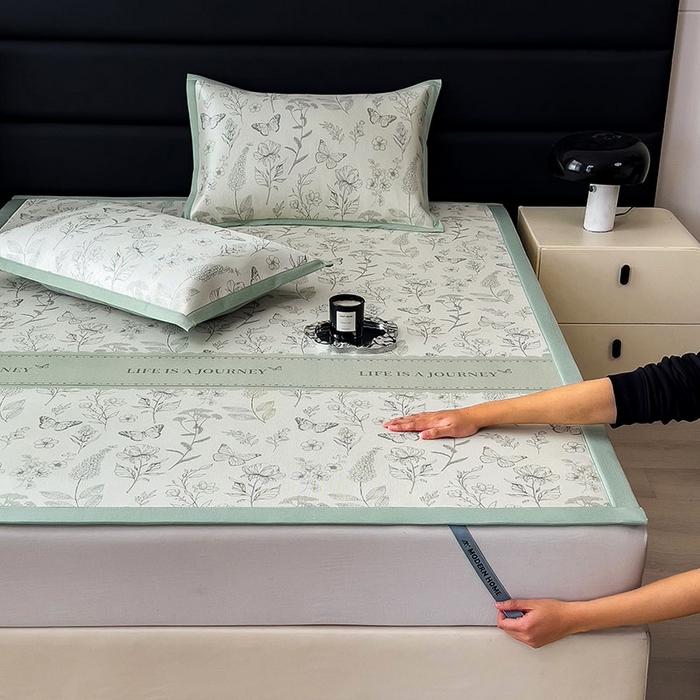 91家纺网 家纺一手货源 找家纺 （总）全季家居 2025新款A类花卉系列数码印花冰藤席凉席席子